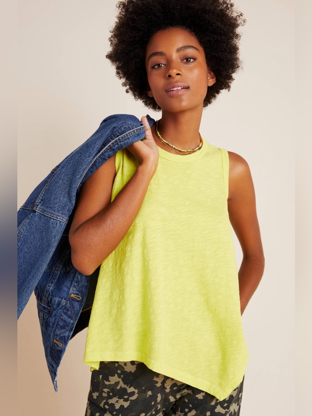 Anthropologie | Left of Center Amber Asymmetrical Tank Chartreuse Yellow Small